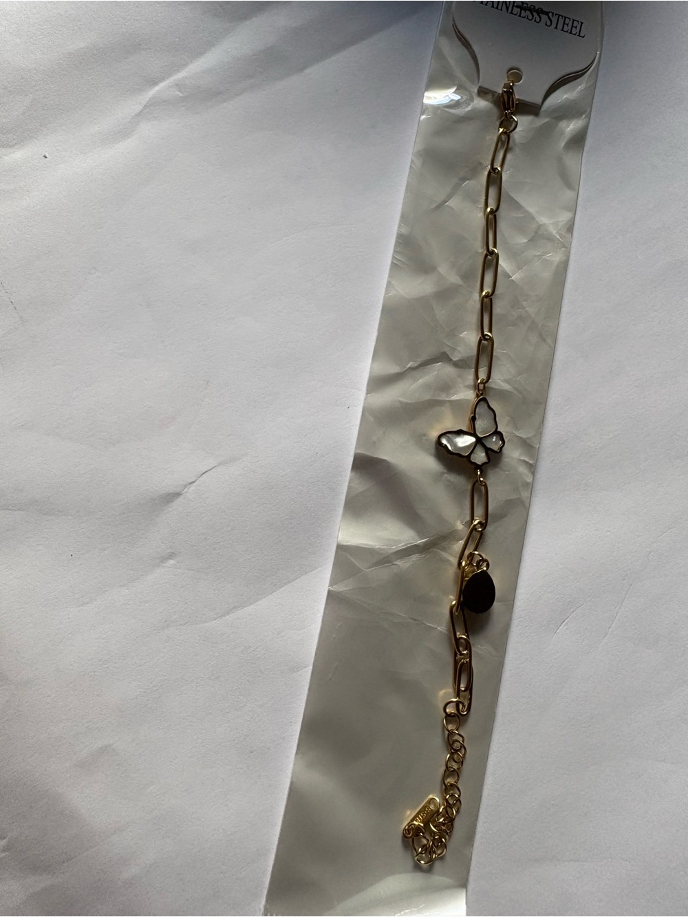 Gold Butterfly Link Chain Bracelet with Mother-of-Pearl Accent